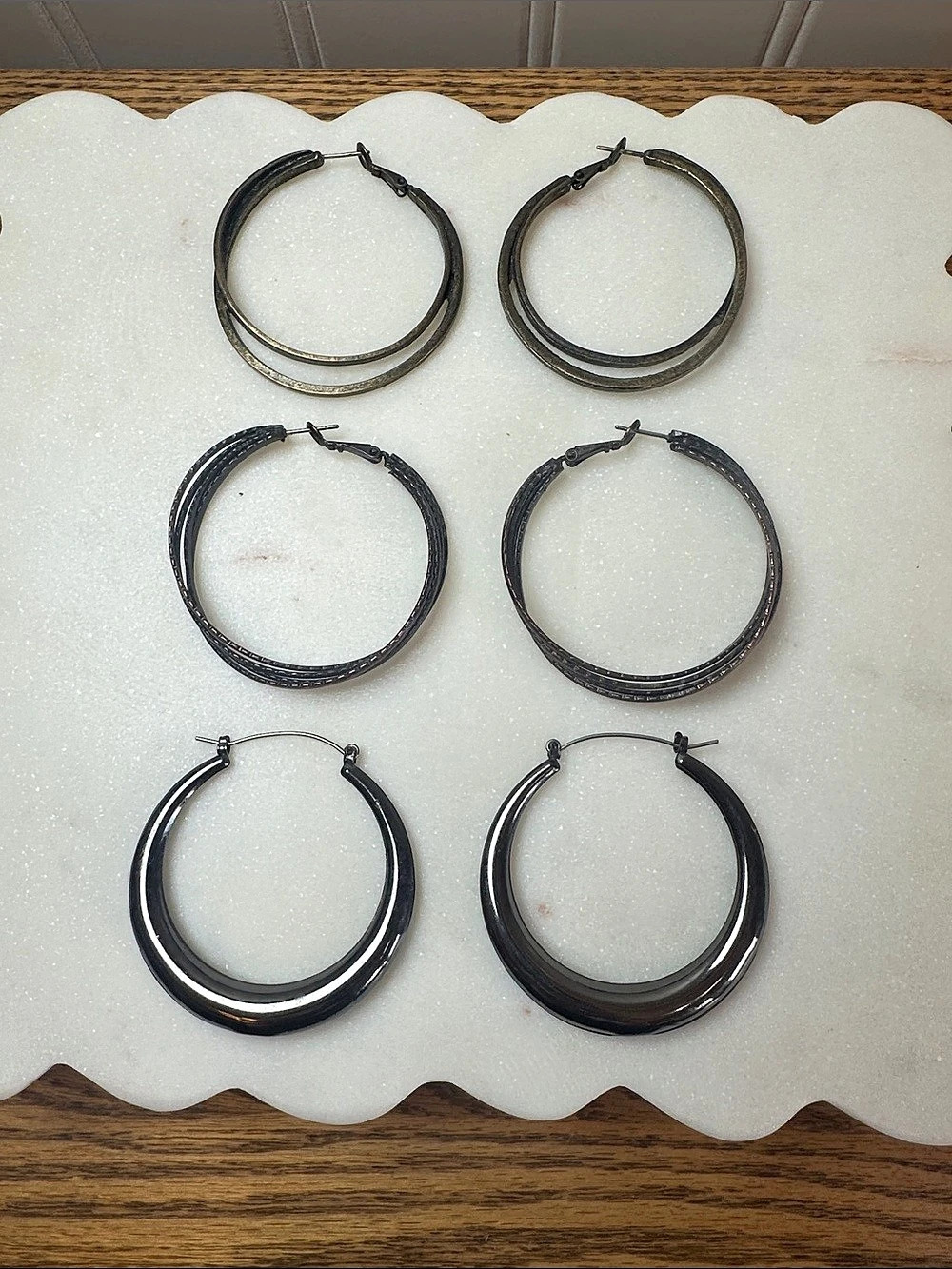 Two Inch Hoop Earrings Set Black & Silver Like New